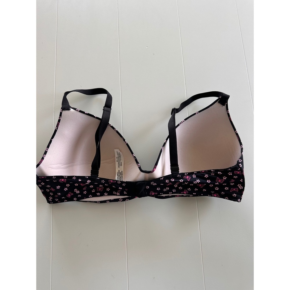 Pink Victoria's Secret Wear Everywhere Wireless Bra Black Butterfly Floral 38C - Picture 3 of 4